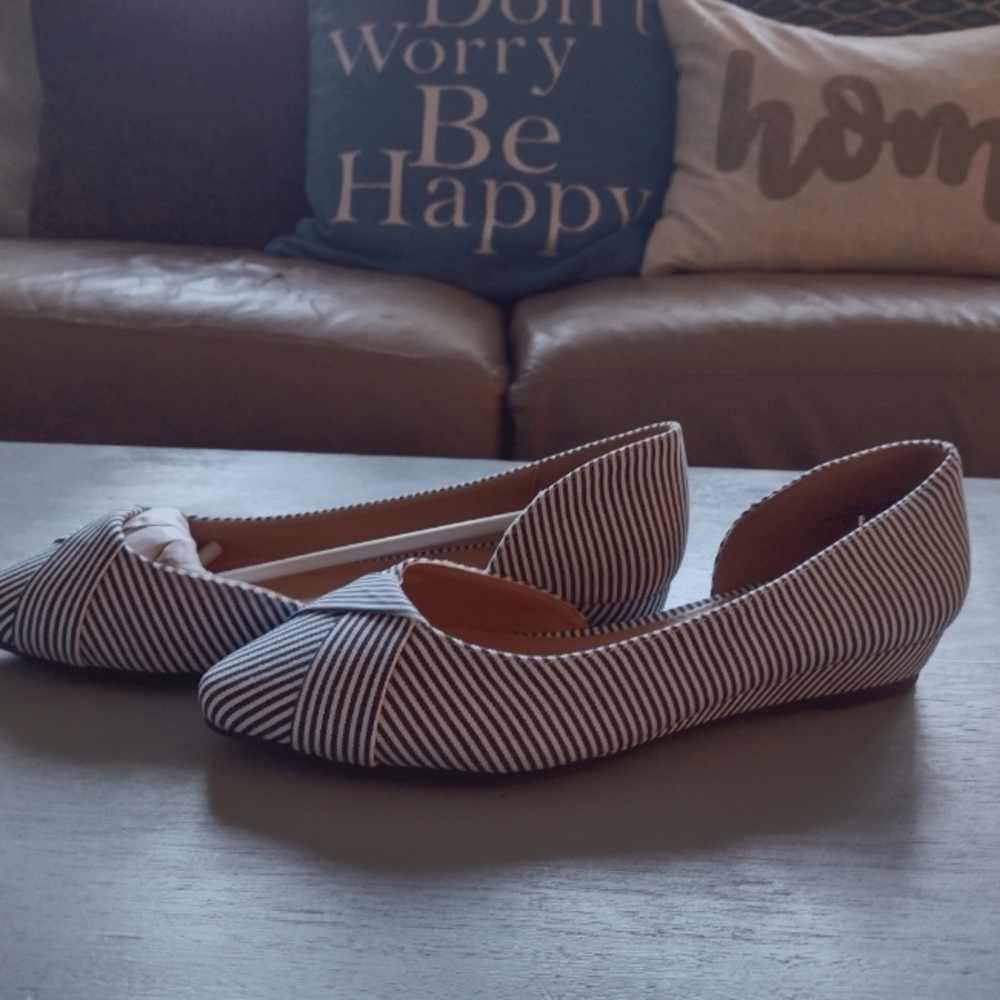 Navy Blue & White Striped Flats
